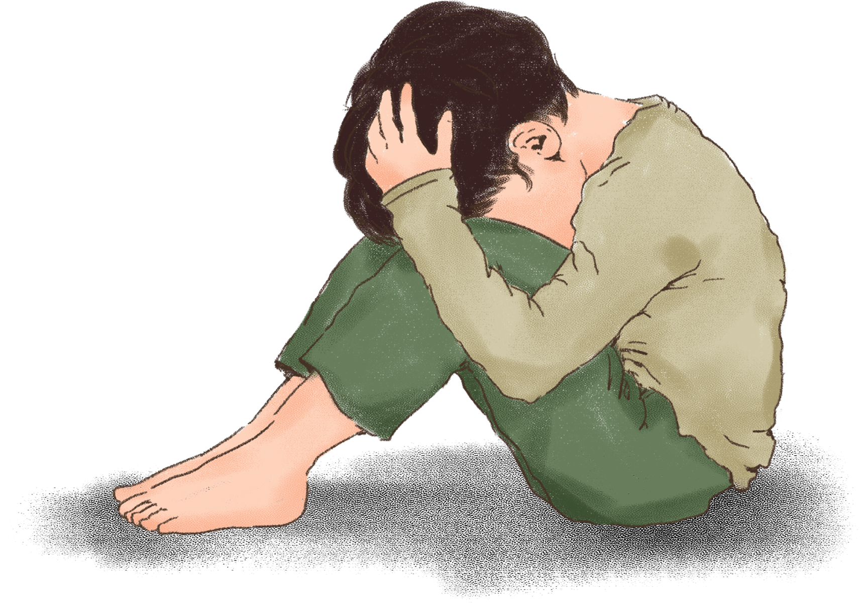 머리를 움켜쥐고 있는 어린 남자 아이 일러스트