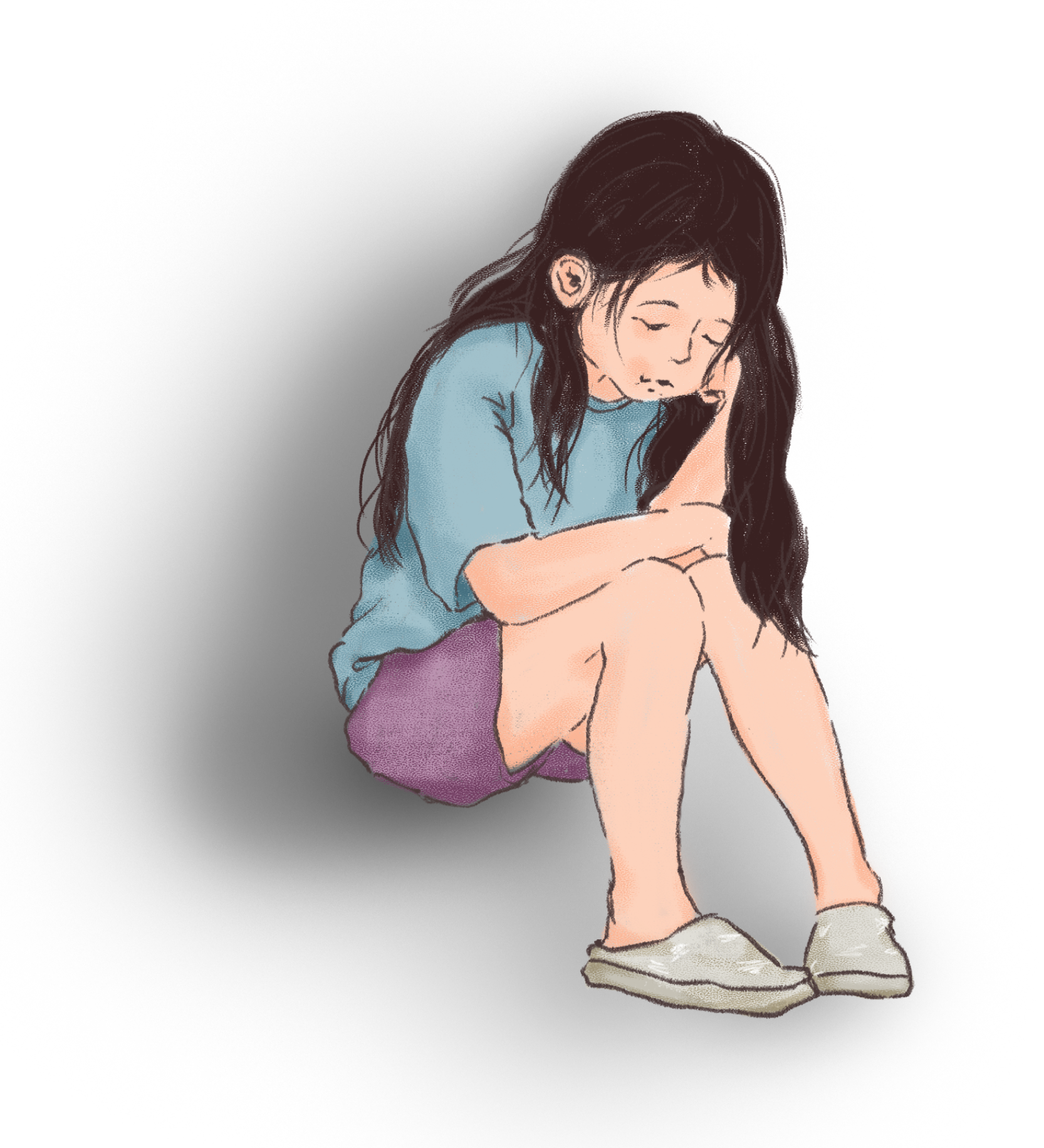 학대 당했던 여자 어린 아이 일러스트