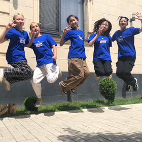 Cute jump of Kyrgyz choir children