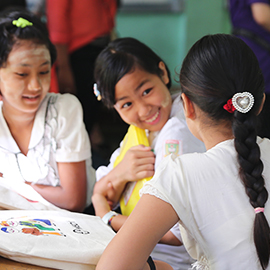 Children from Gukwon High School’s Myanmar partner school